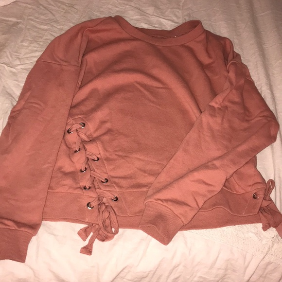 NEW LA Hearts Side Lace-Up Crew Neck Sweatshirt - Picture 5 of 7